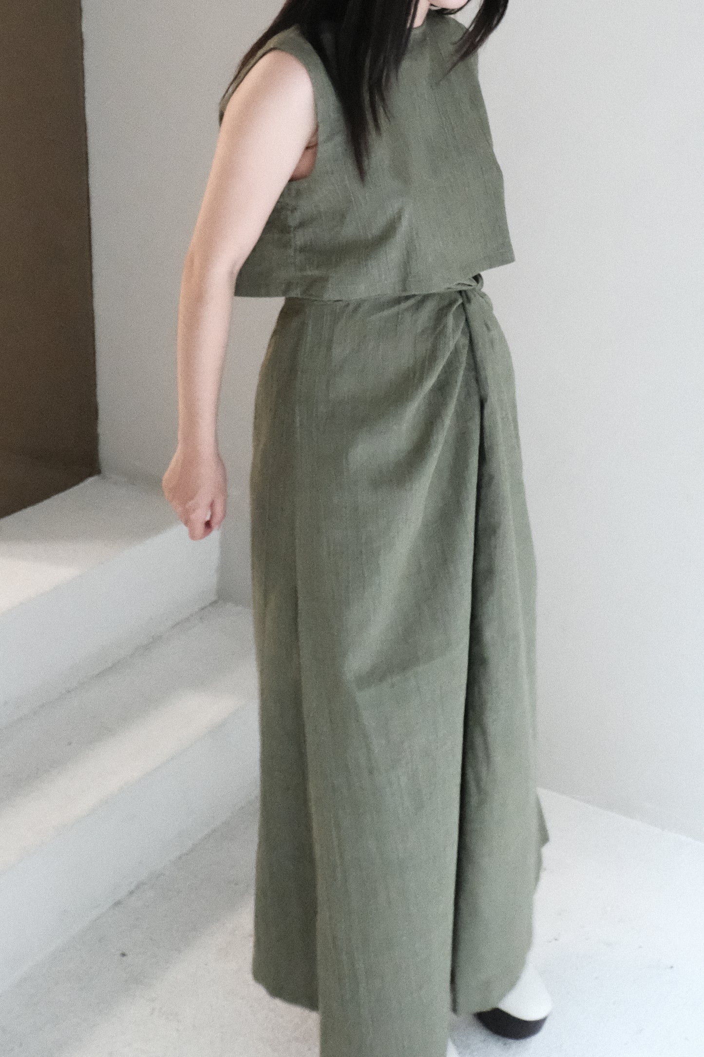 twisted cotton denim skirt - grass