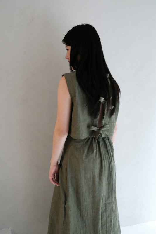 tie-front cotton denim vest top - grass