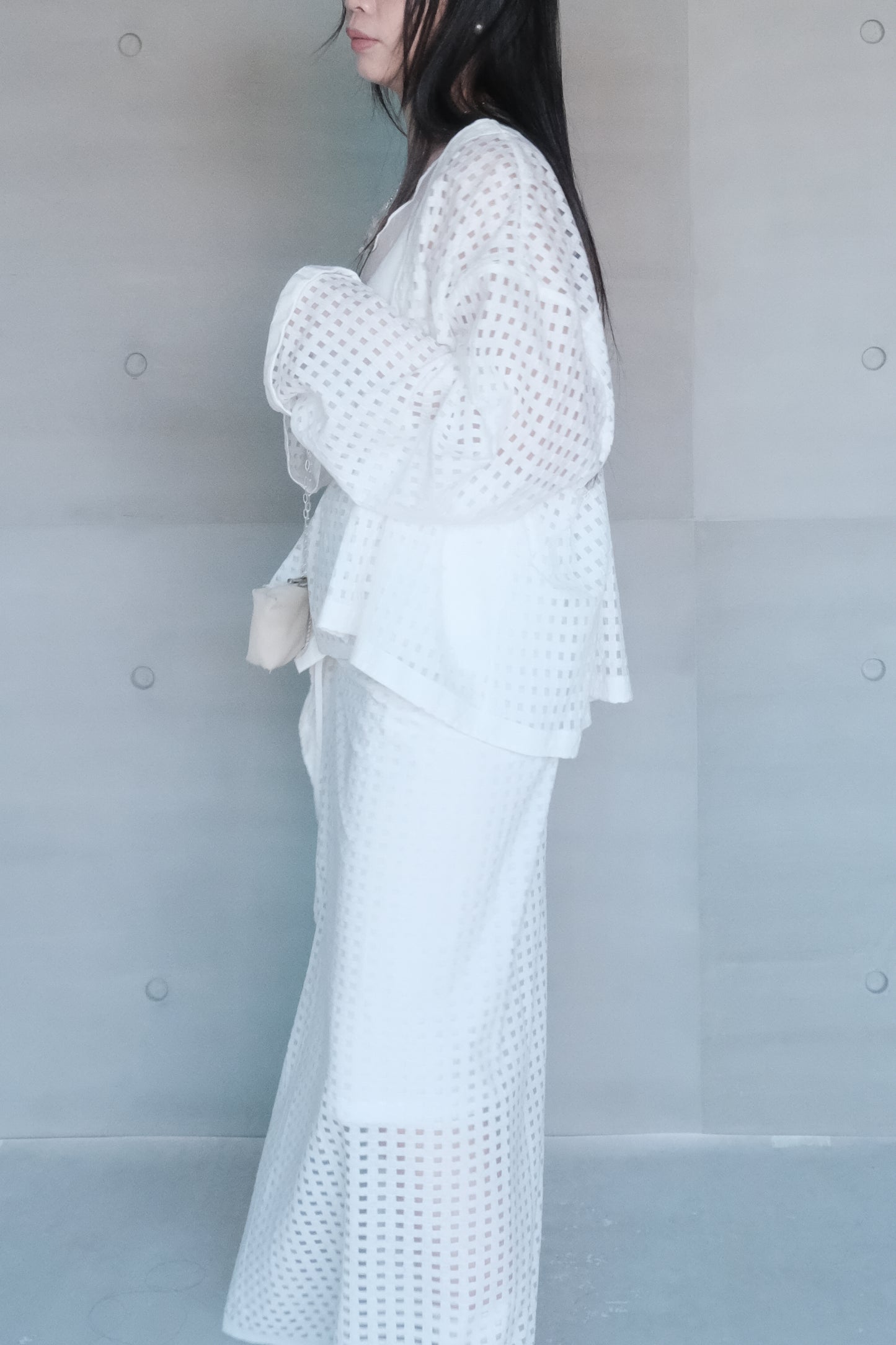 subtle checked lightweight ruched wrap skirt (pre-order)