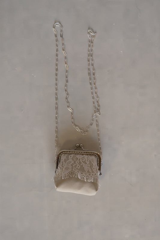 matcha green lace patchwork kiss-lock purse