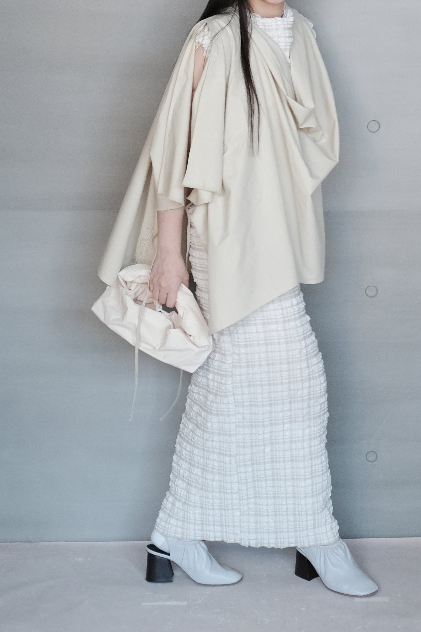 textured check bubble vest dress - yellow