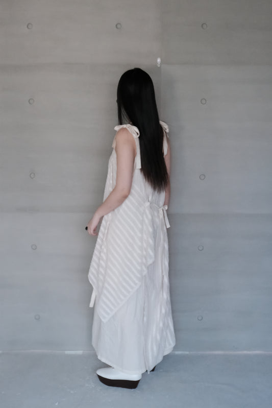 asymmetric striped halter dress(in-stock)