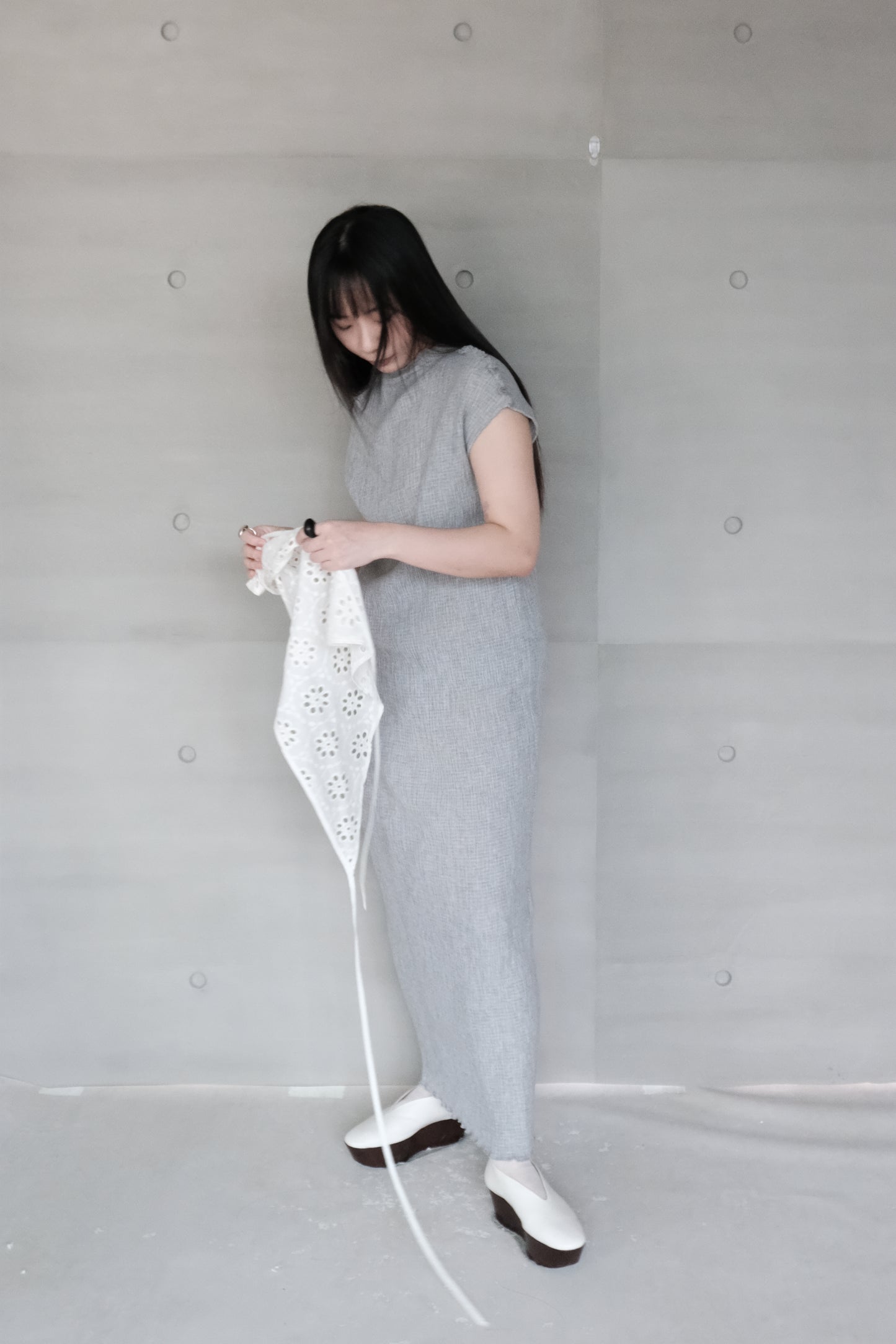 grey knit long vest dress