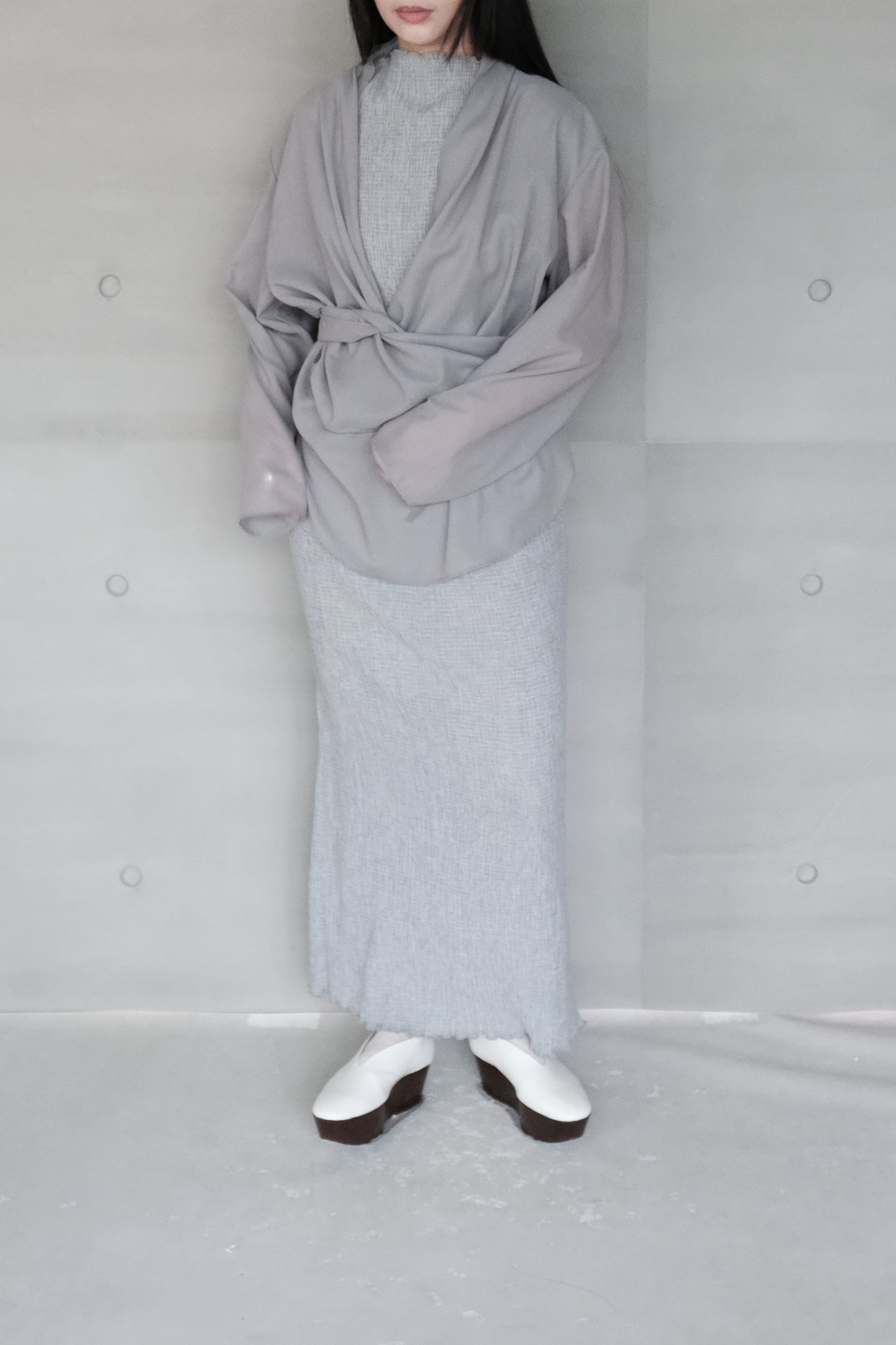 long sleeves grey wrap blouse (in-stock)