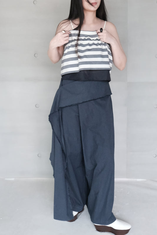 double-layer ruched crop top - navy stripe (in-stock)