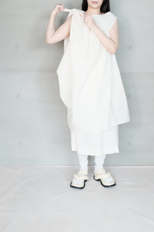 cotton-linen asymmetric wrap dress with shoulder tie (pre-order)
