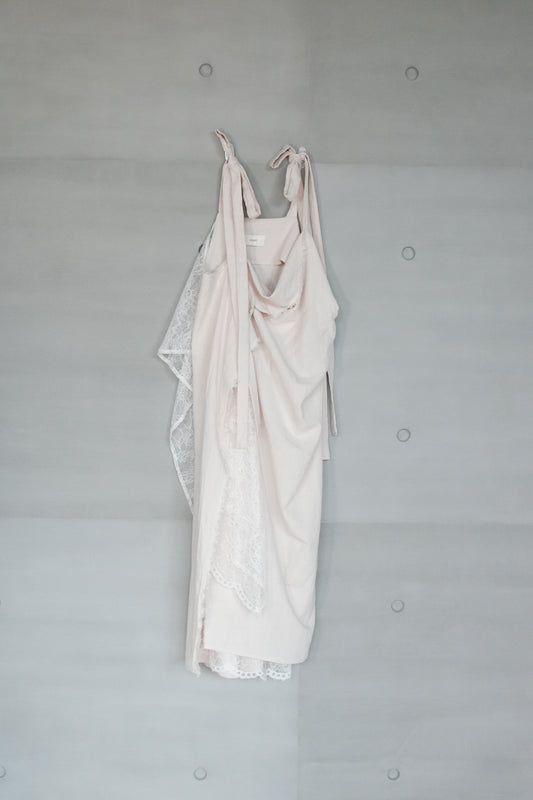 asymmetric draped lace cotton-linen blend dress (pre-order)
