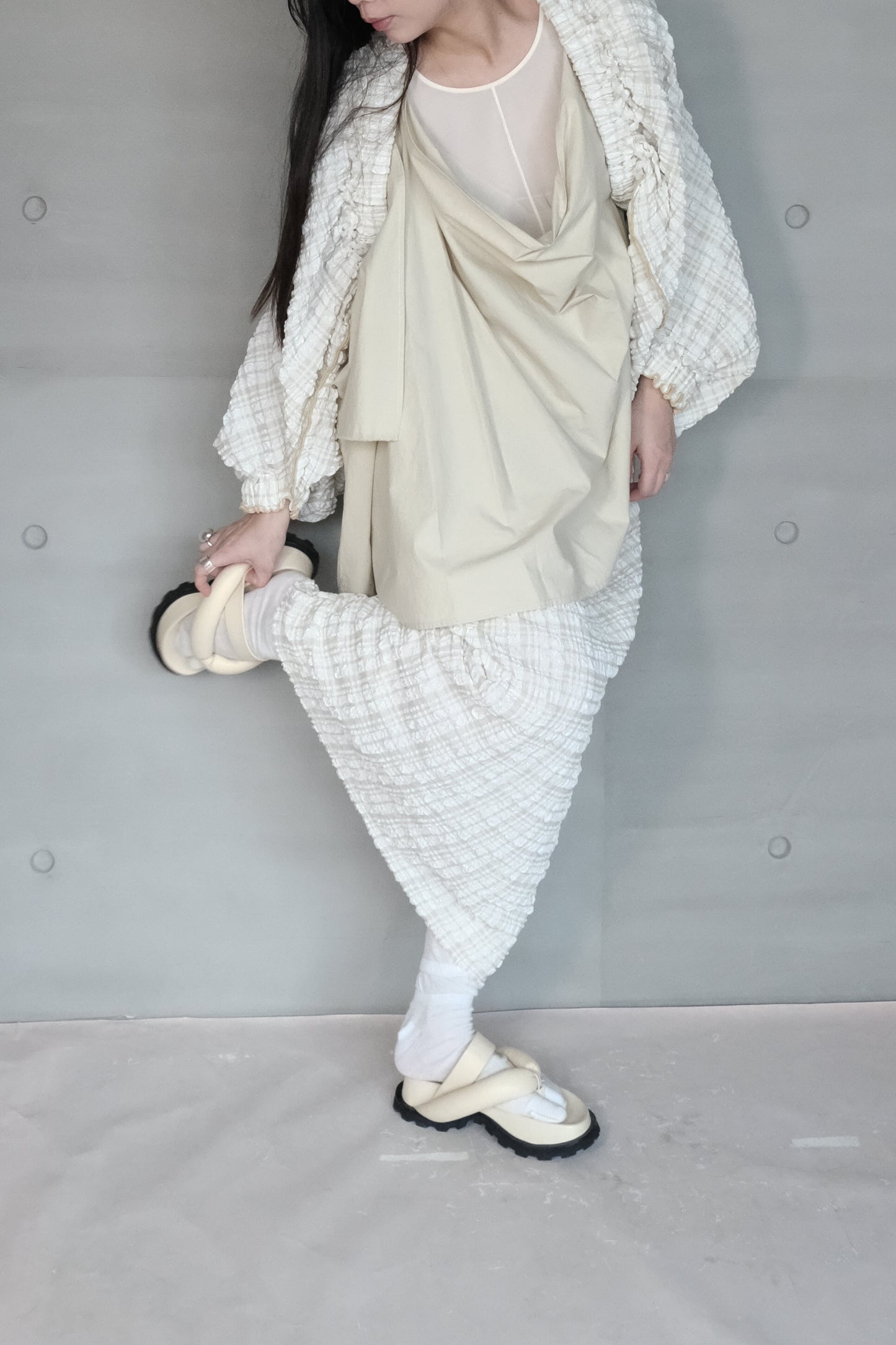 textured check bubble skirt - yellow