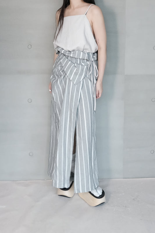 asymmetric folded layer strap dress - grey stripe (in-stock)