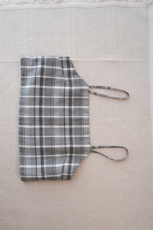 grey checked strap tank top