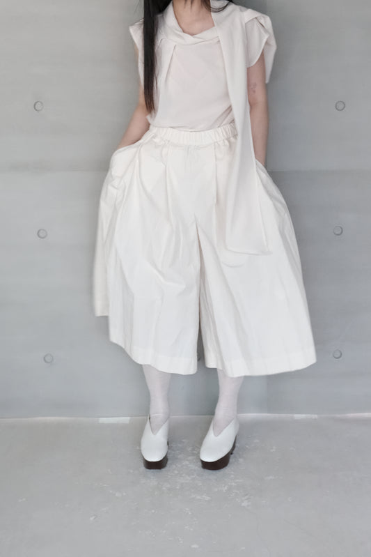 cropped linen-cotton wide pants - beige (pre-order)