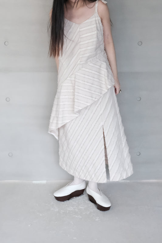 asymmetric cut stripe jacquard dress (in-stock)