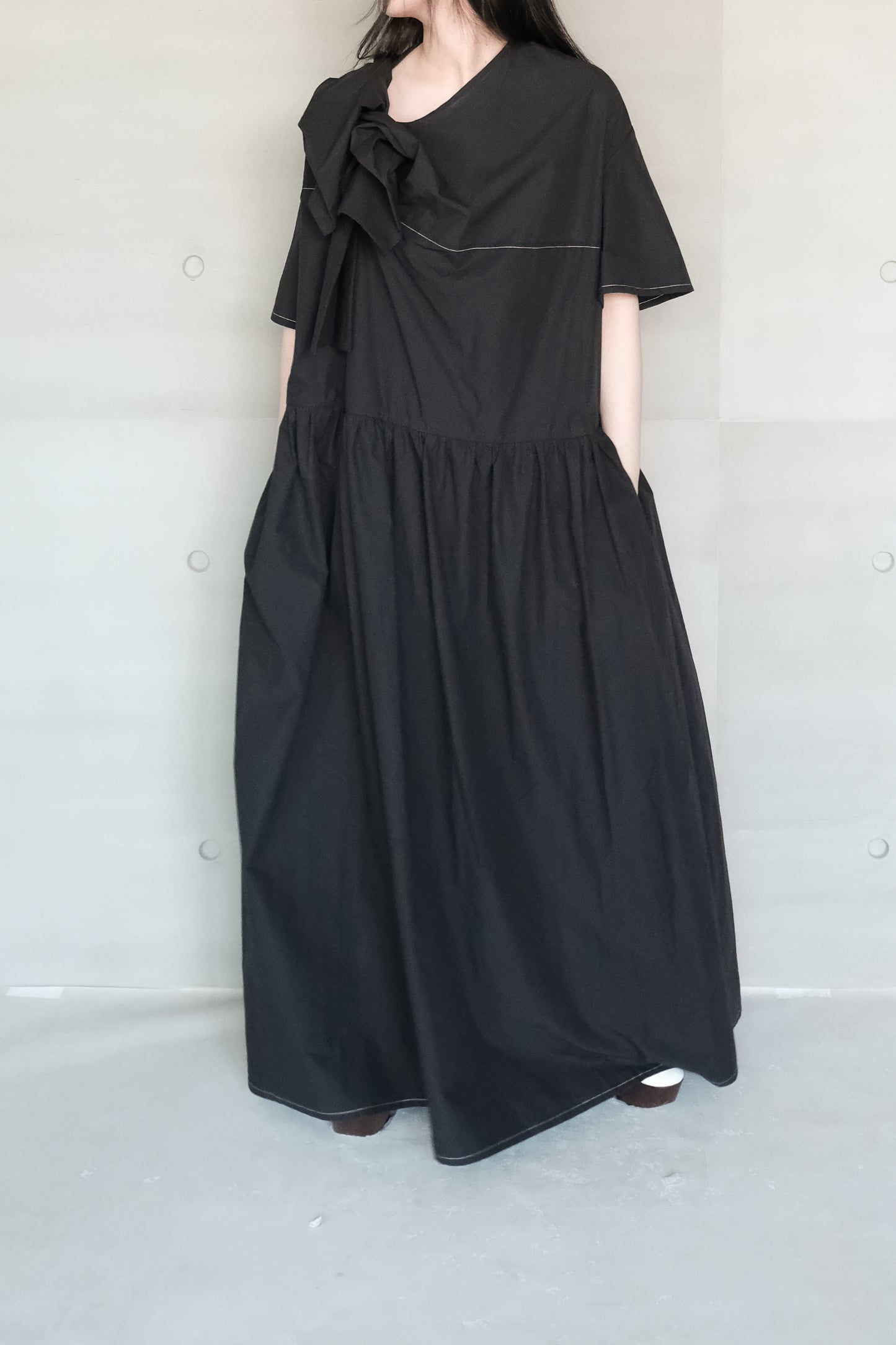 knot-bow ruched long dress