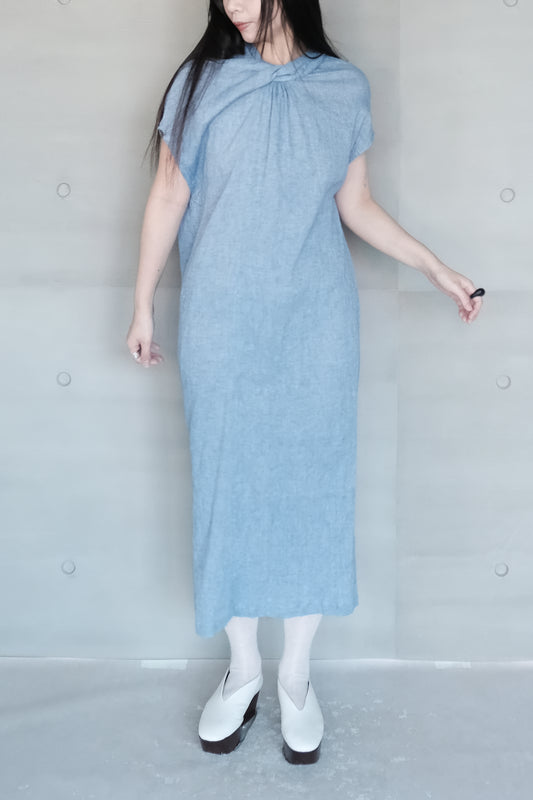 twisted-knot neckline dress - blue (pre-order)