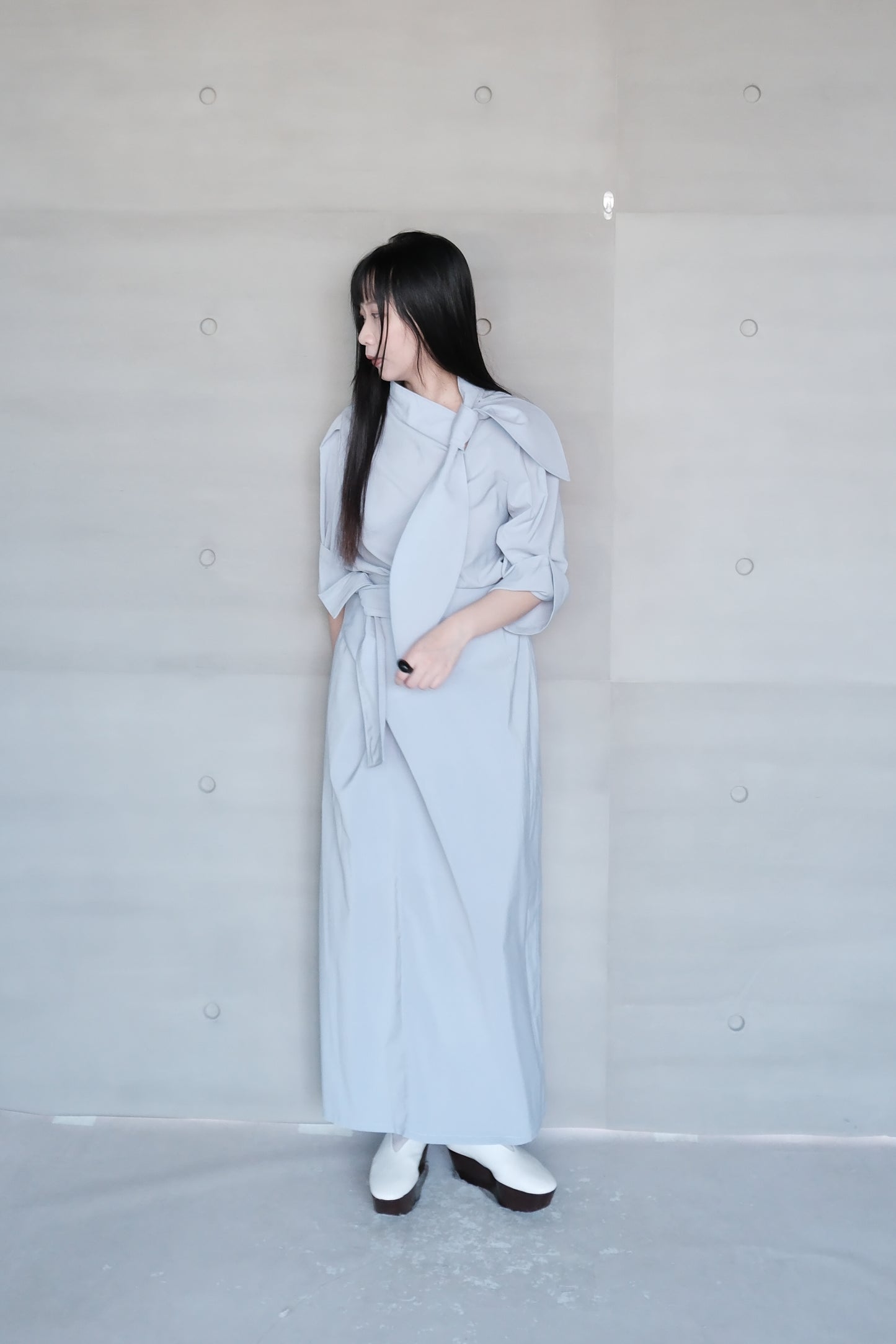 double-layers wrap blue skirt