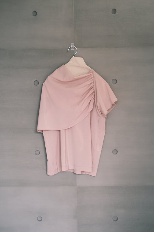 pink asymmetric draped-neckline top (in-stock)