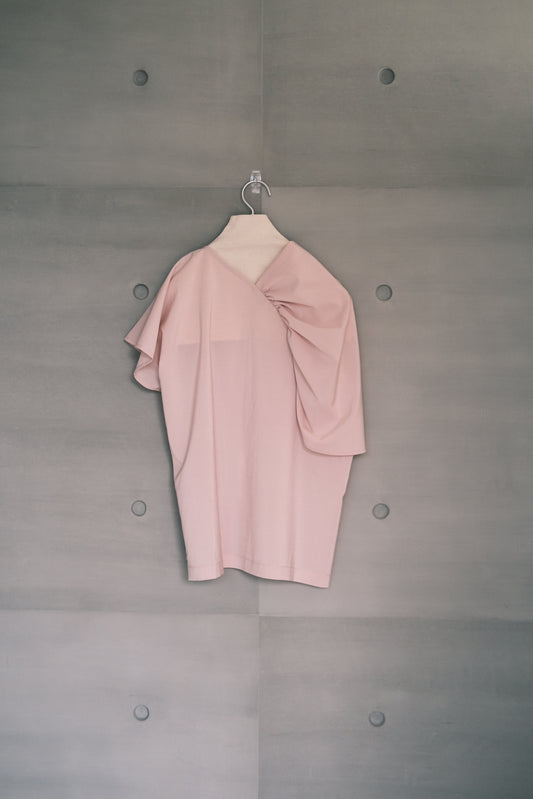 pink asymmetric draped-neckline top (in-stock)