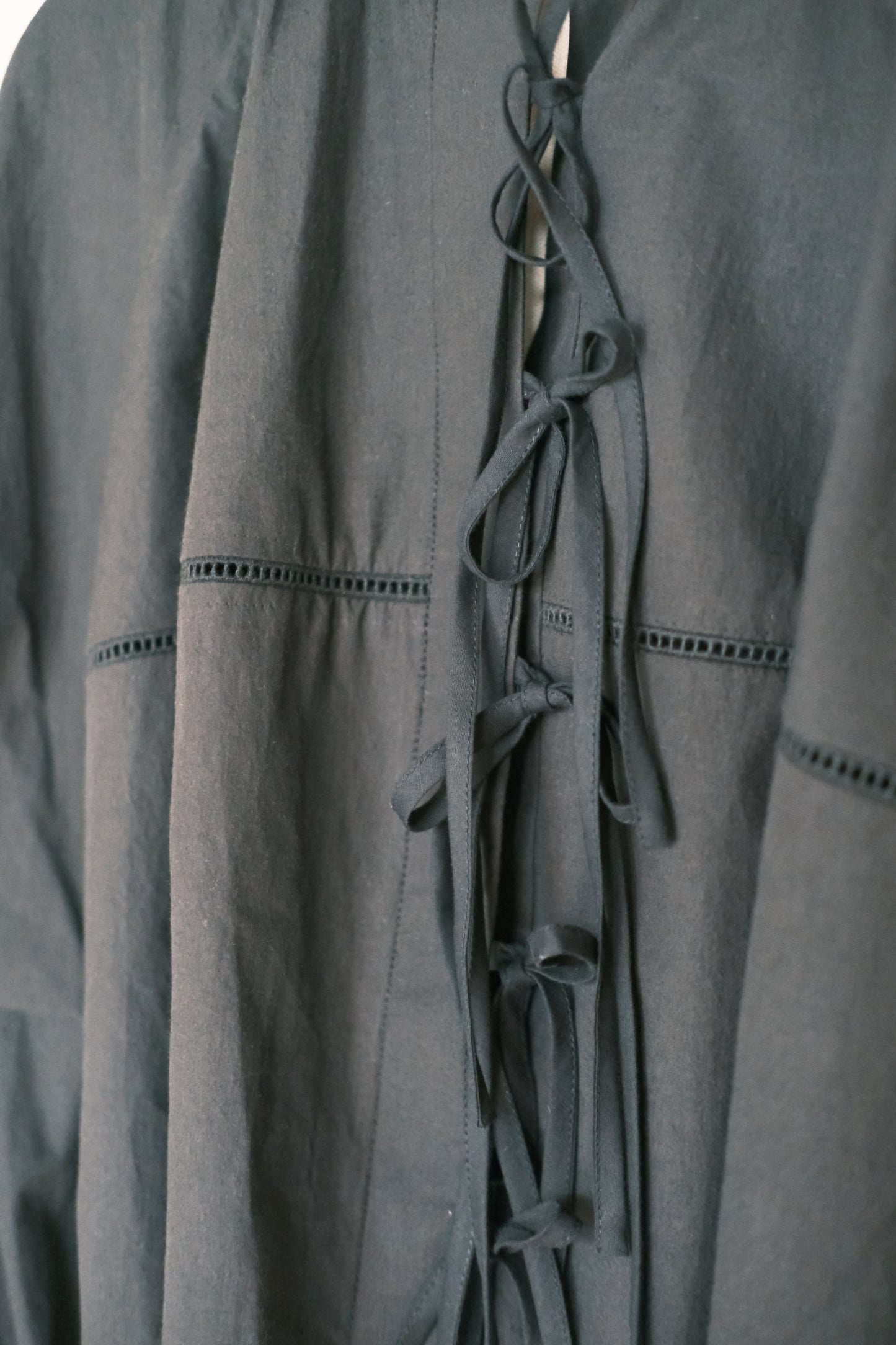 lace tie-detail cropped black shirt (in-stock)