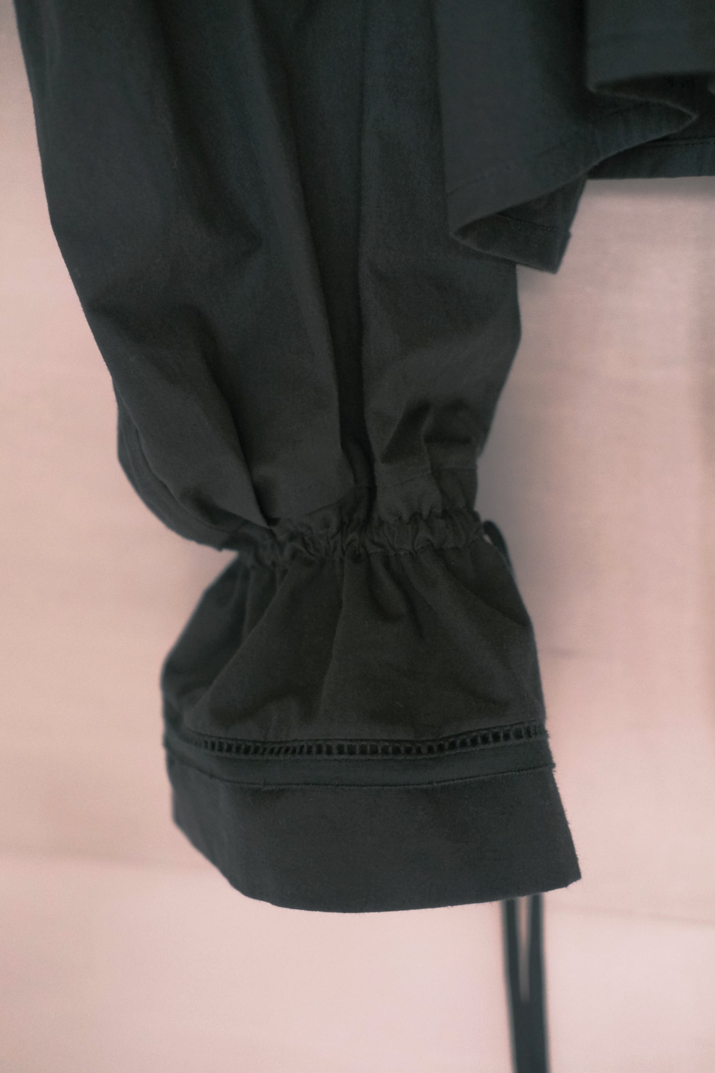 lace tie-detail cropped black shirt (in-stock)