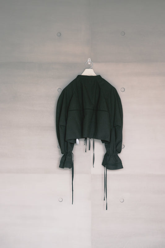 lace tie-detail cropped black shirt (in-stock)