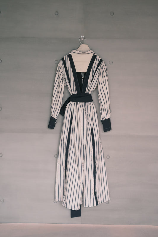 striped backless tie-back puff sleeve dress (pre-order)