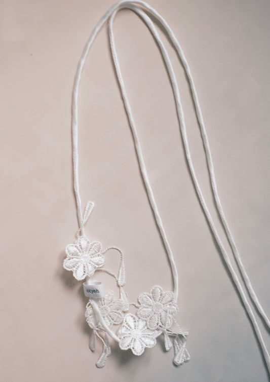lace flower rope self-tie belt - white