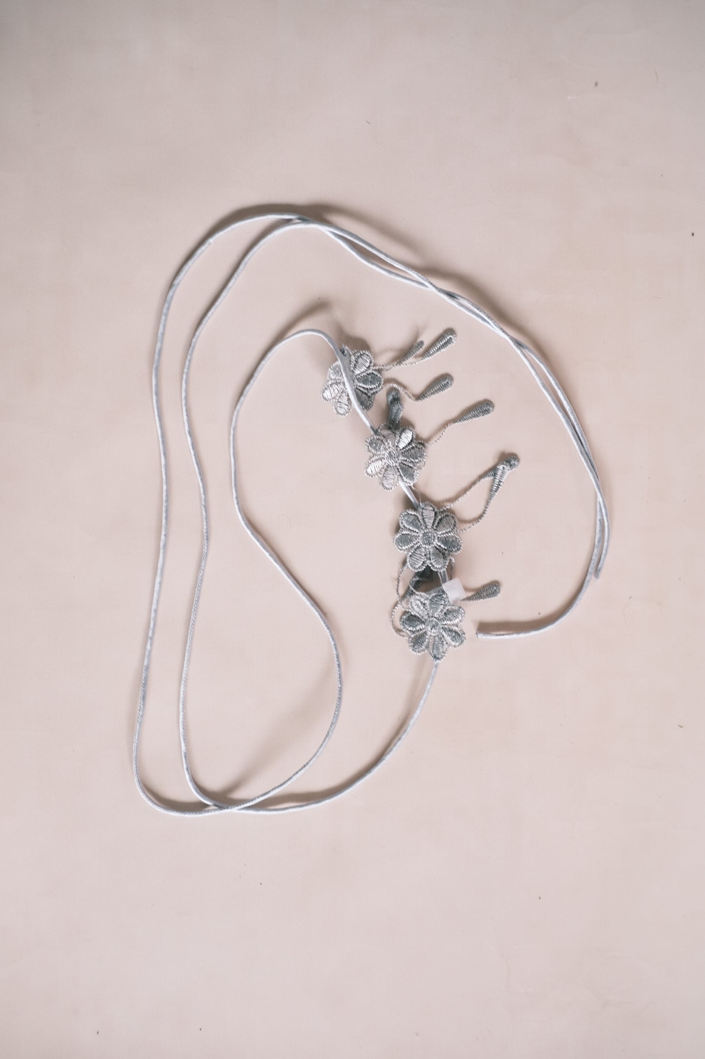 lace flower rope self-tie belt - grey