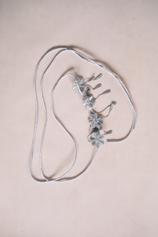 lace flower rope self-tie belt - grey