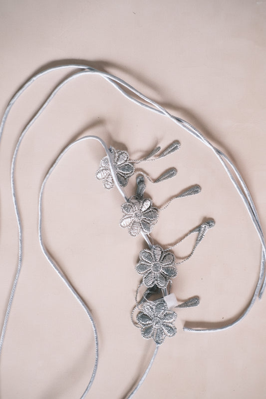 lace flower rope self-tie belt - grey