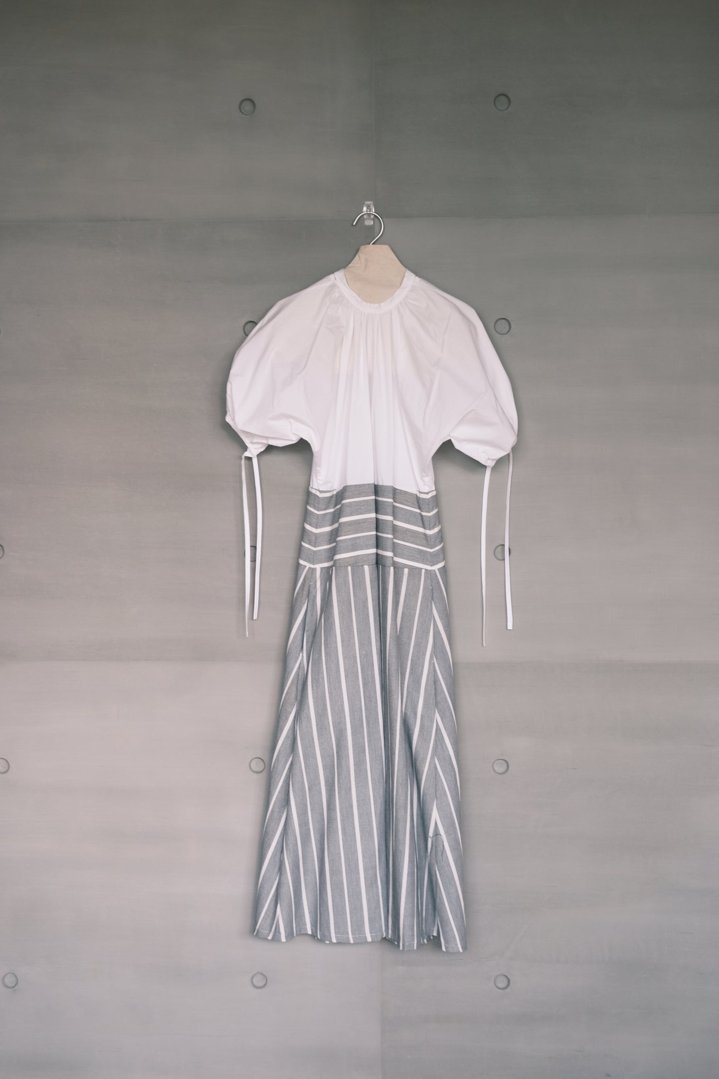 striped panel puff-sleeve dress (in-stock)