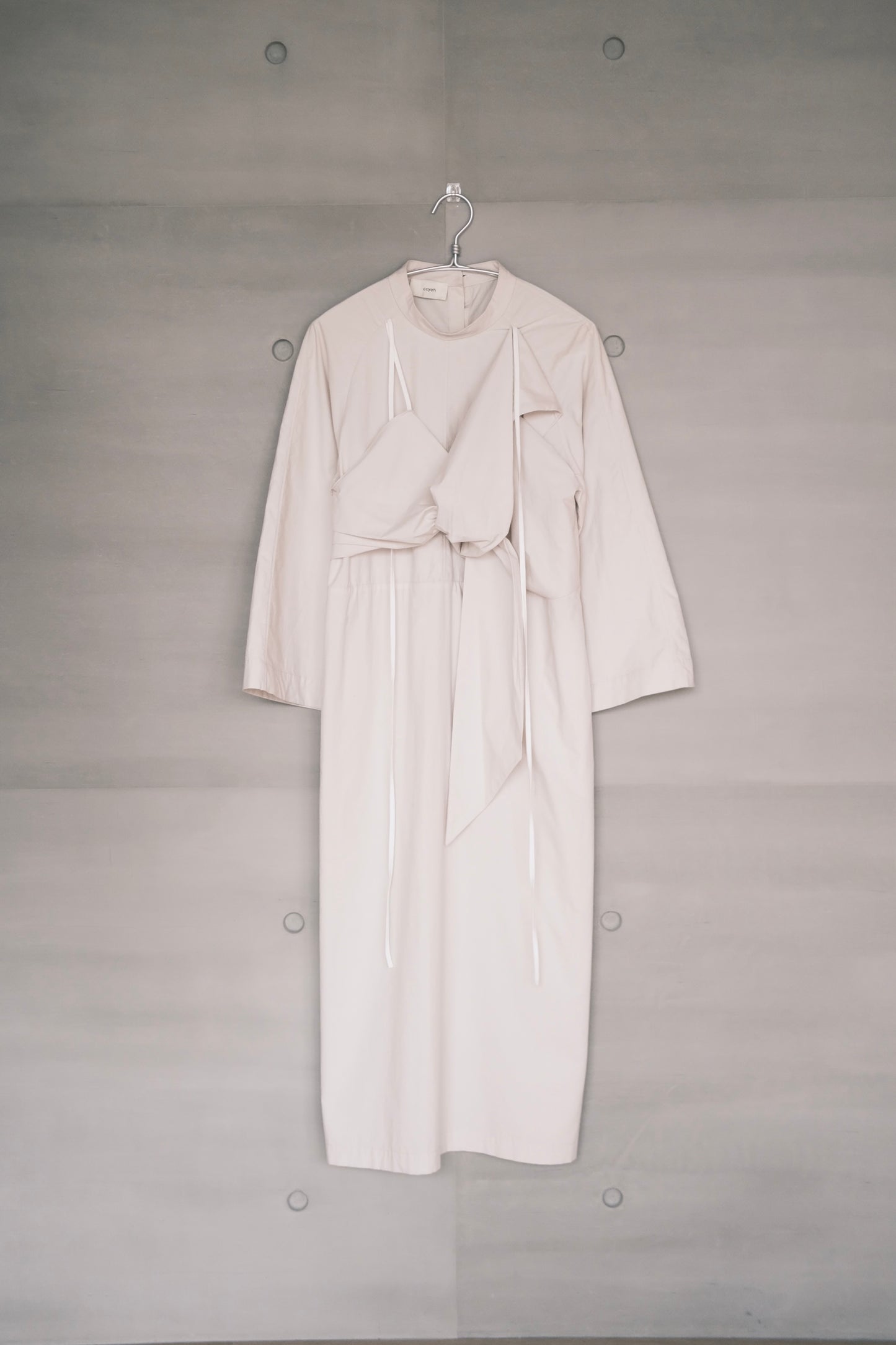 knot-draped grey long-sleeves dress (in-stock)