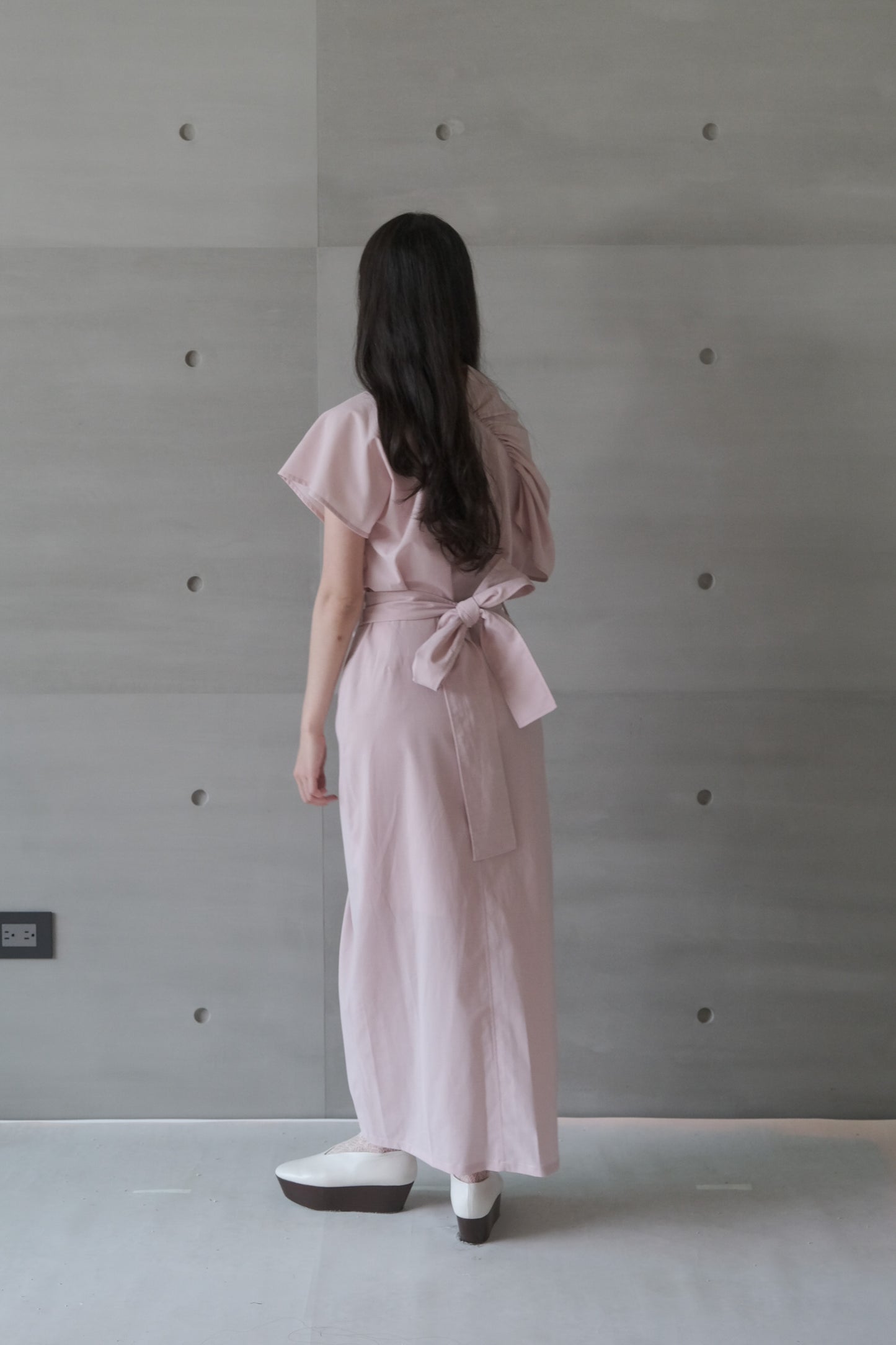 pink asymmetric draped-neckline top (in-stock)