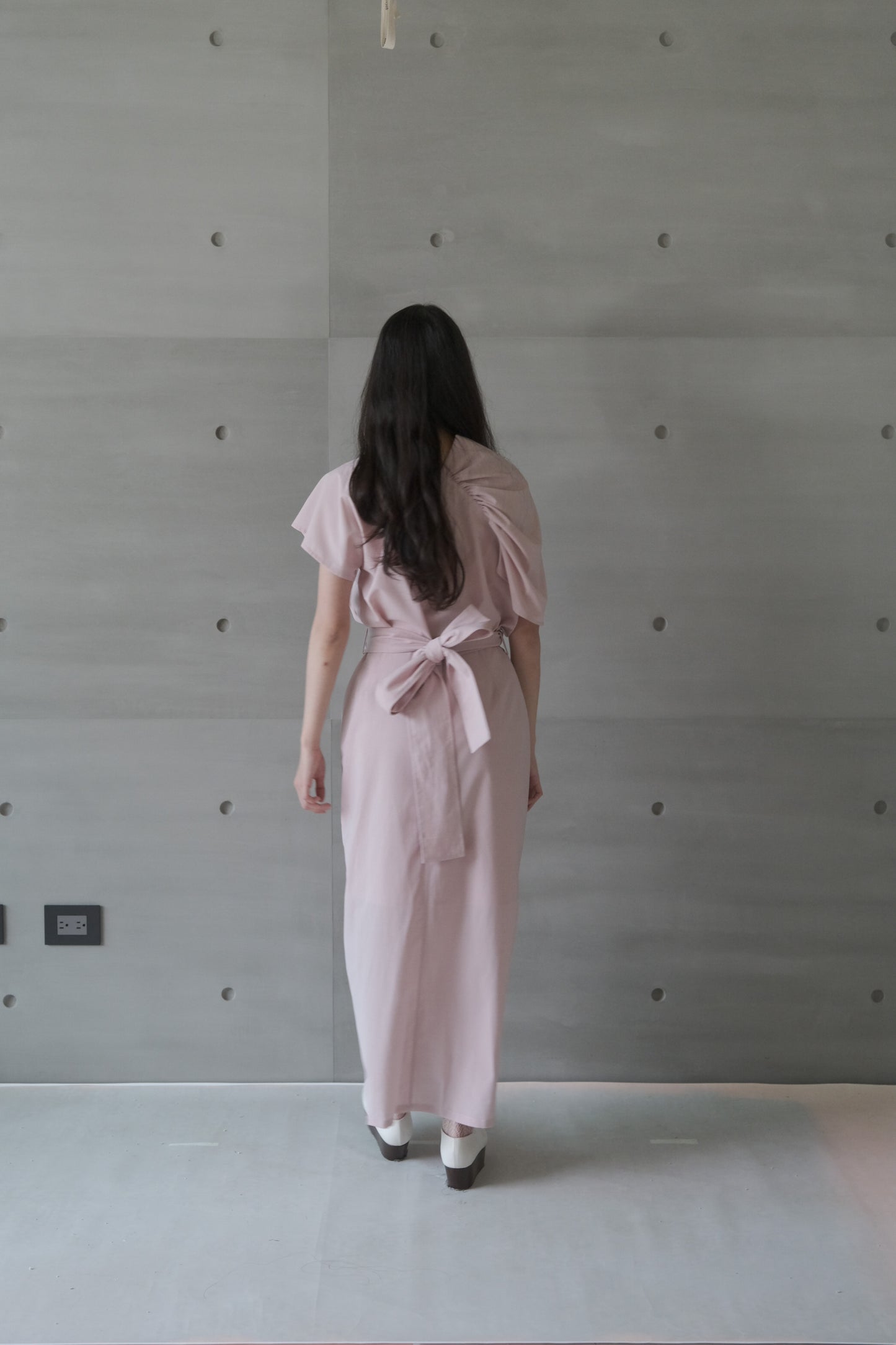 pink asymmetric draped-neckline top (in-stock)