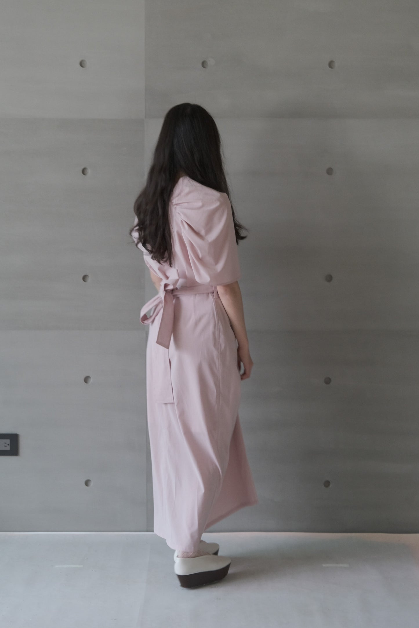 pink asymmetric draped-neckline top (in-stock)