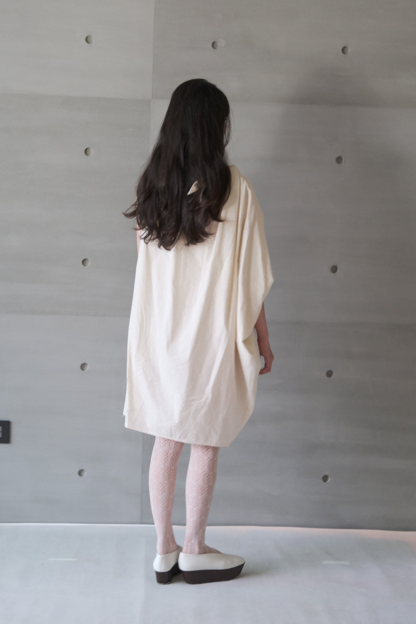 cotton-linen asymmetric wrap dress with shoulder tie (pre-order)