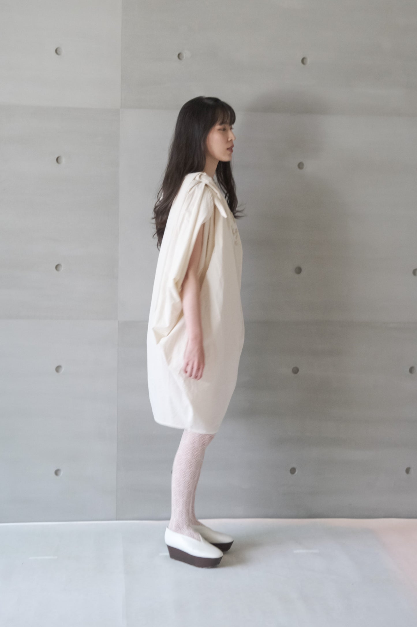 cotton-linen asymmetric wrap dress with shoulder tie (pre-order)