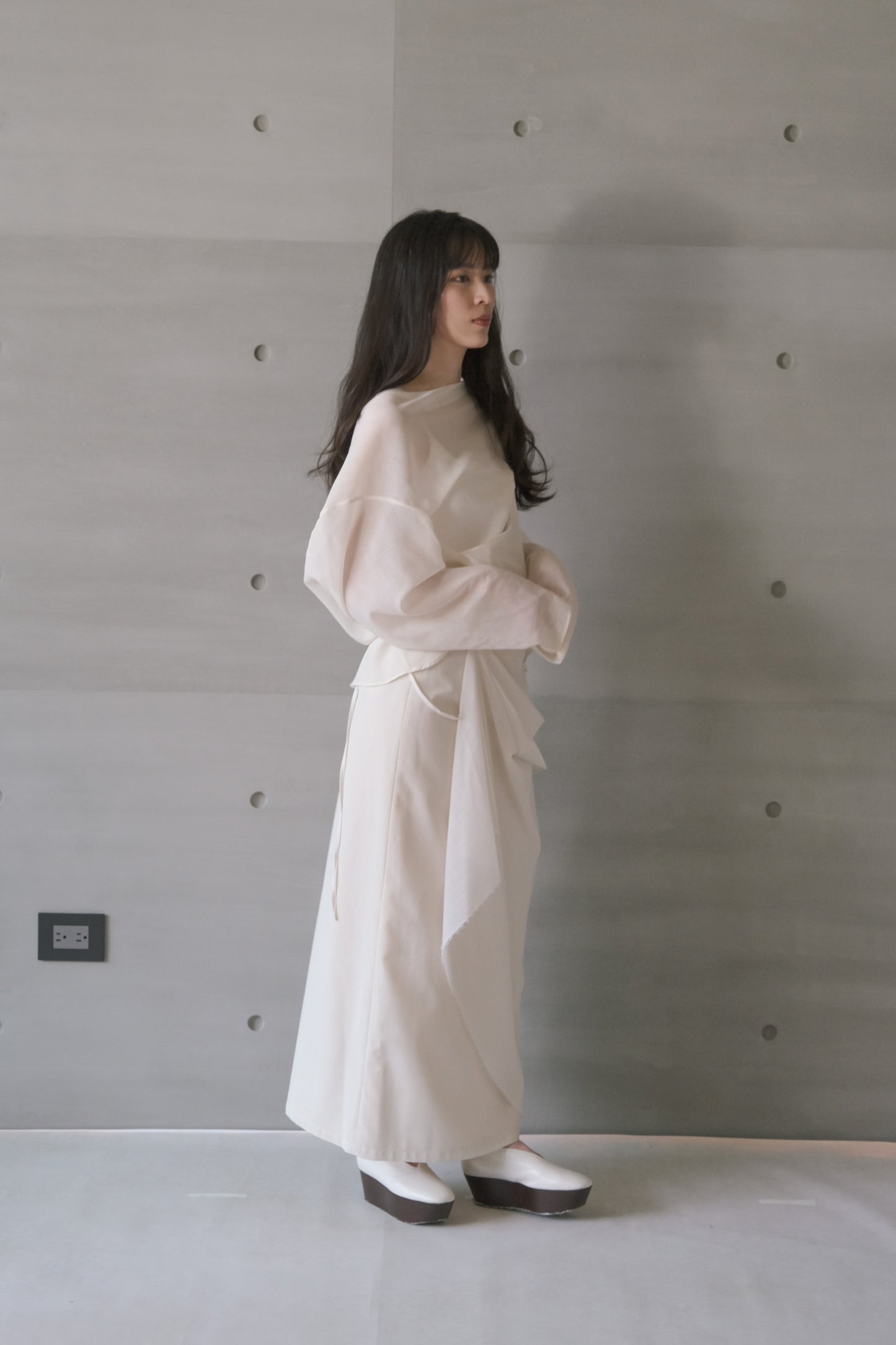 draped-tie wool blend straight skirt (limited item)