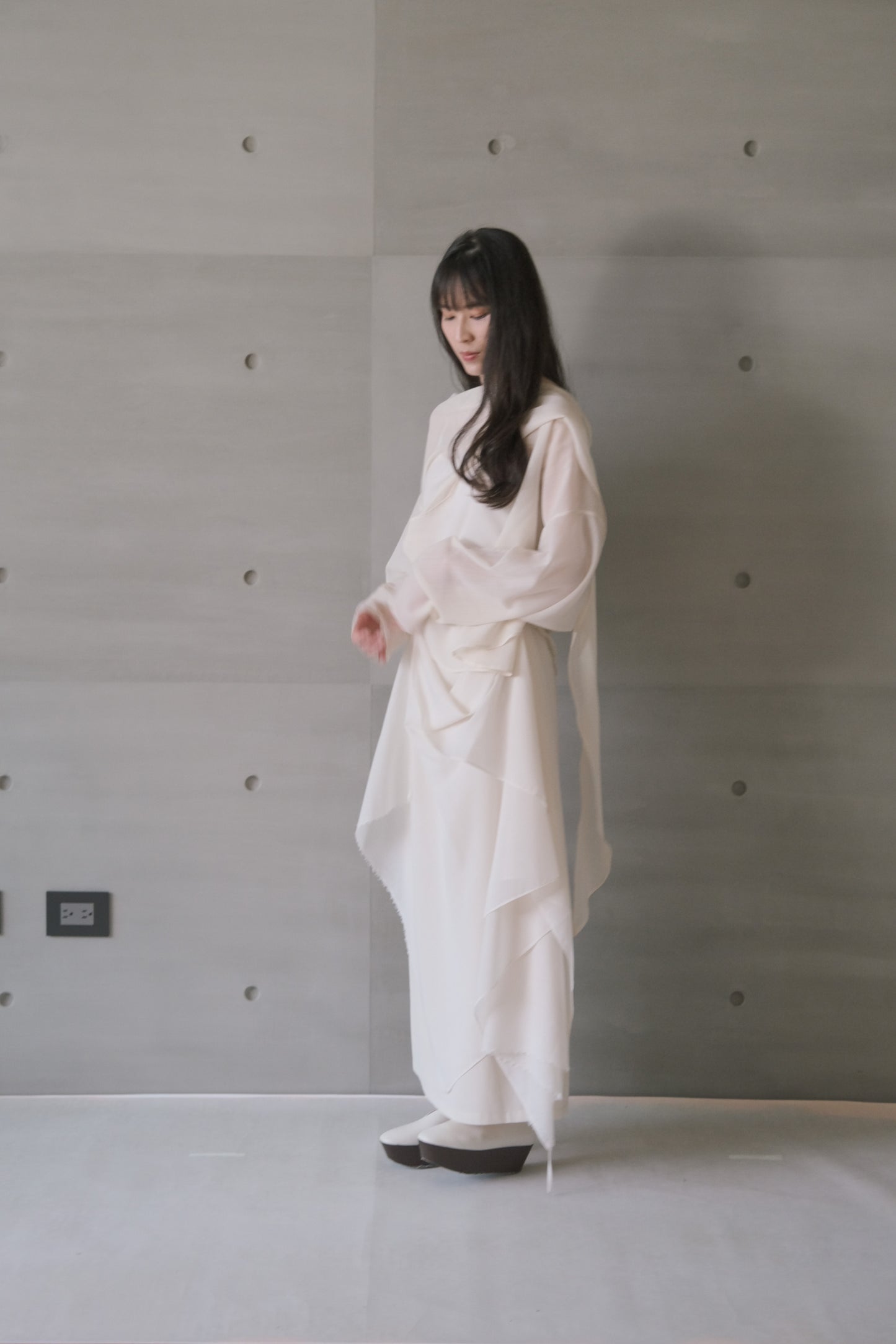 draped-tie wool blend straight skirt (limited item)