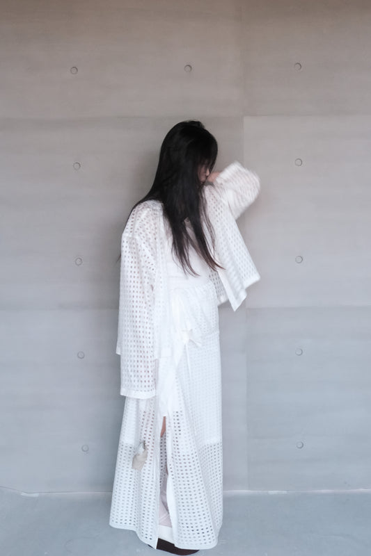 subtle checked lightweight ruched wrap skirt (pre-order)