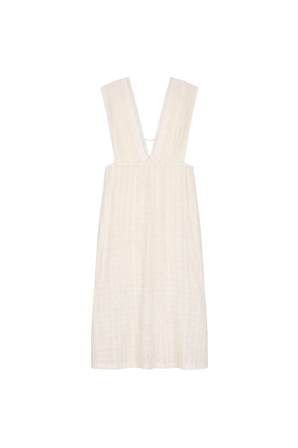 beige lace tuck ramie linen dress(in-stock)