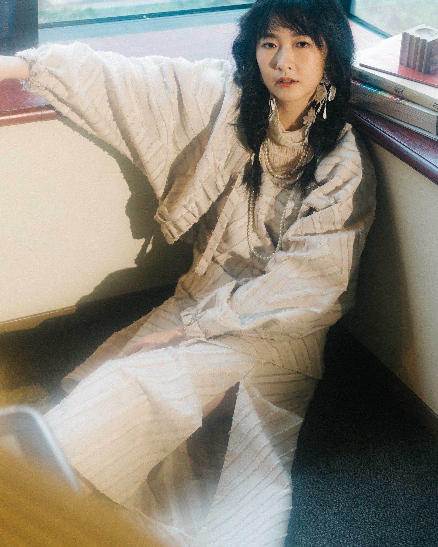 asymmetric cut stripe jacquard dress (in-stock)