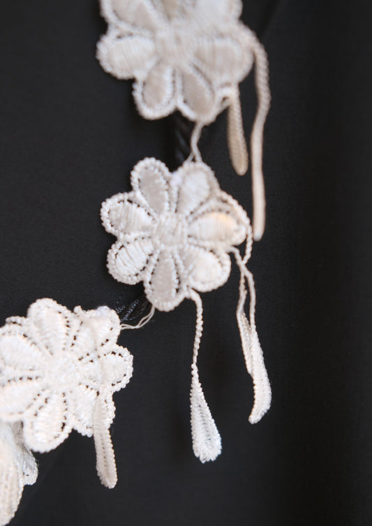lace flower with tassels necklace  - black with white flower