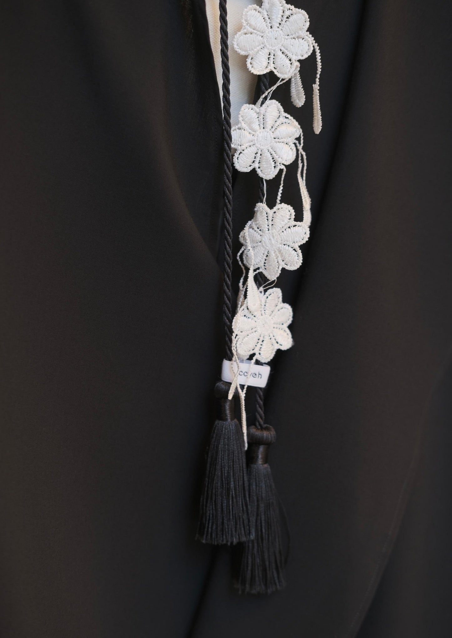 lace flower with tassels necklace - black with white flower