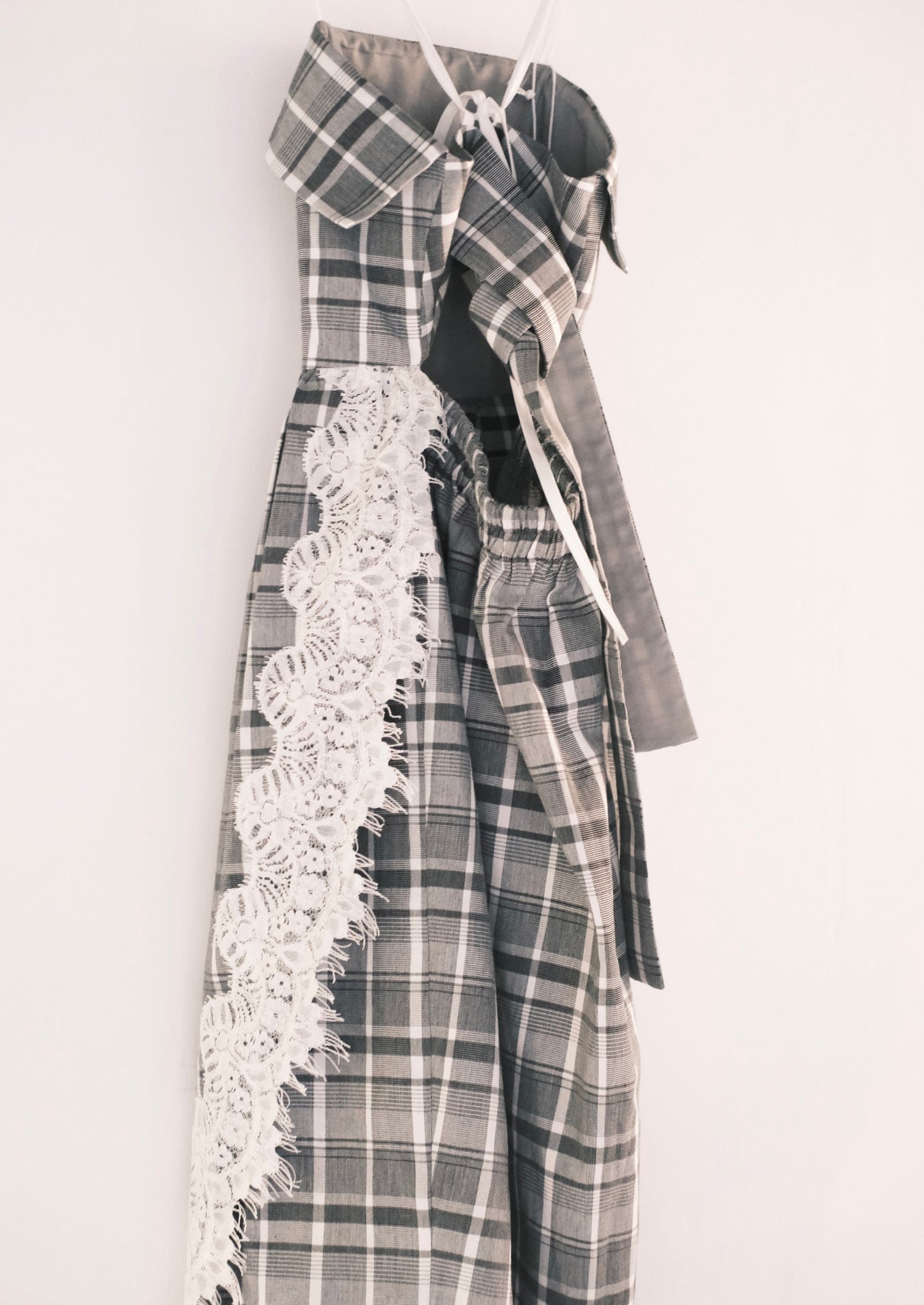 check laced-tulip midi dress