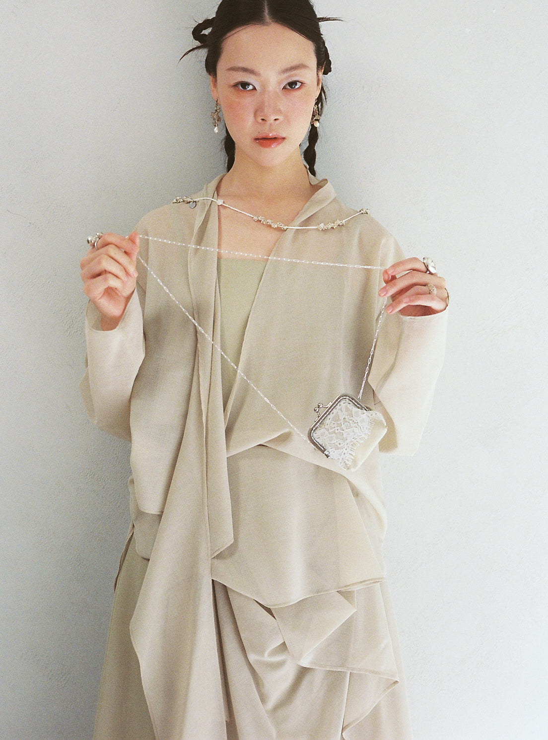 long sleeves wrap blouse - matcha (in-stock)