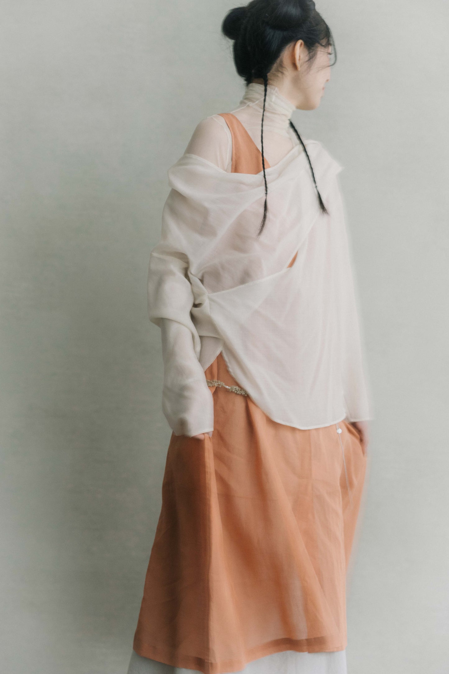 long sleeves ivory wrap blouse (in-stock)