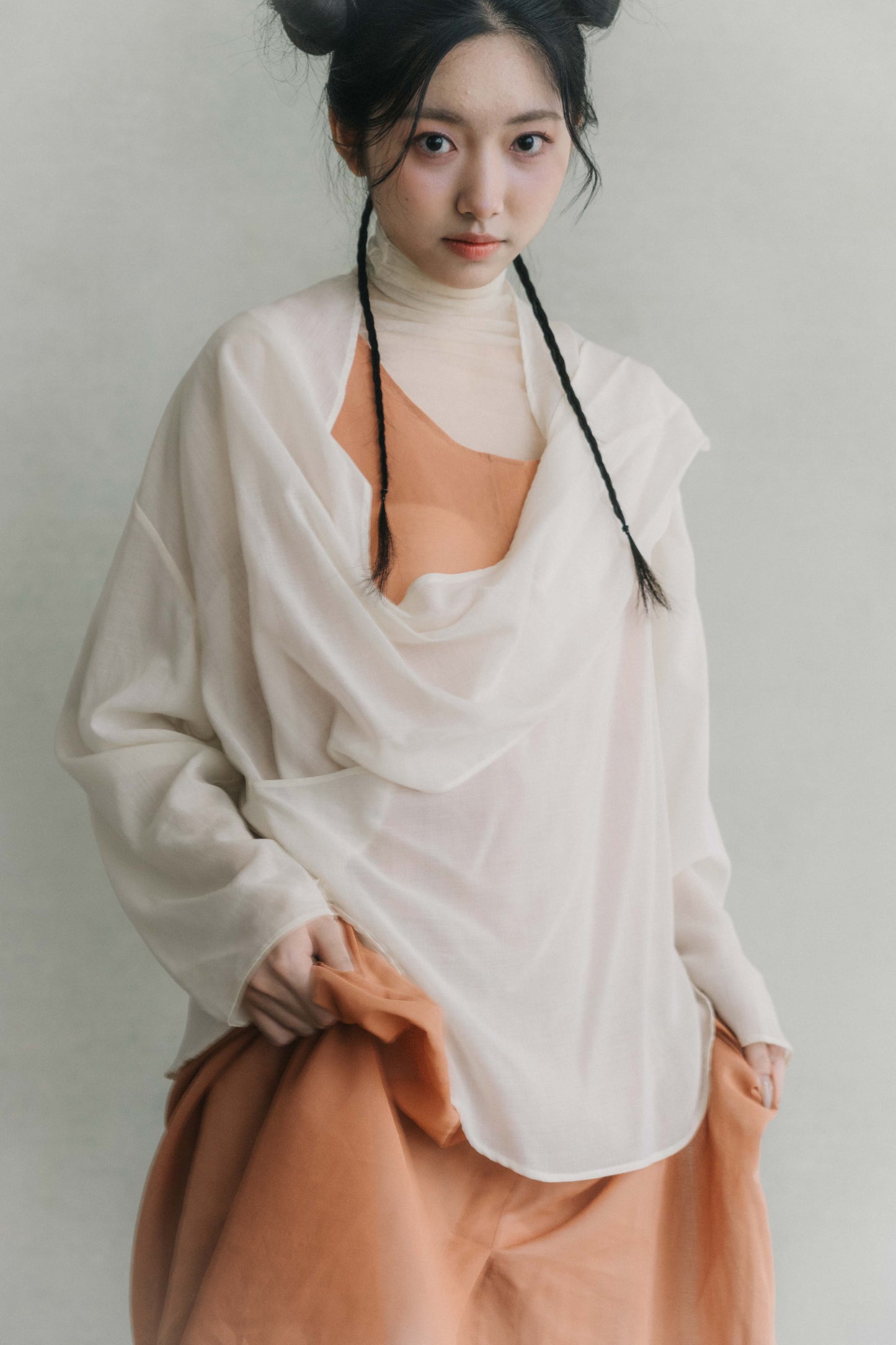 long sleeves ivory wrap blouse (in-stock)