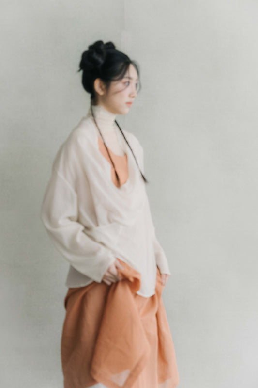 long sleeves ivory wrap blouse (in-stock)