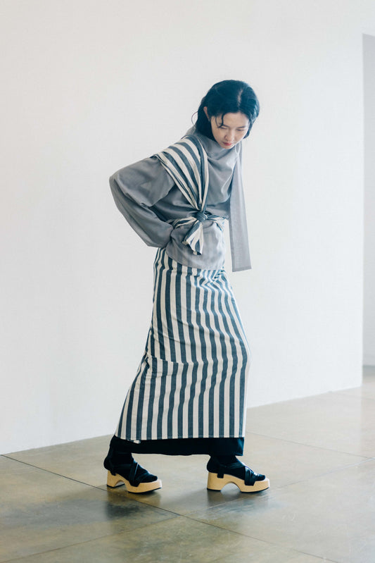 one shoulder linen-cotton wrapped skirt （in-stock)