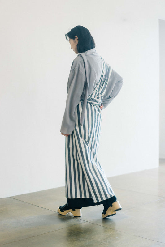 one shoulder linen-cotton wrapped skirt （in-stock)
